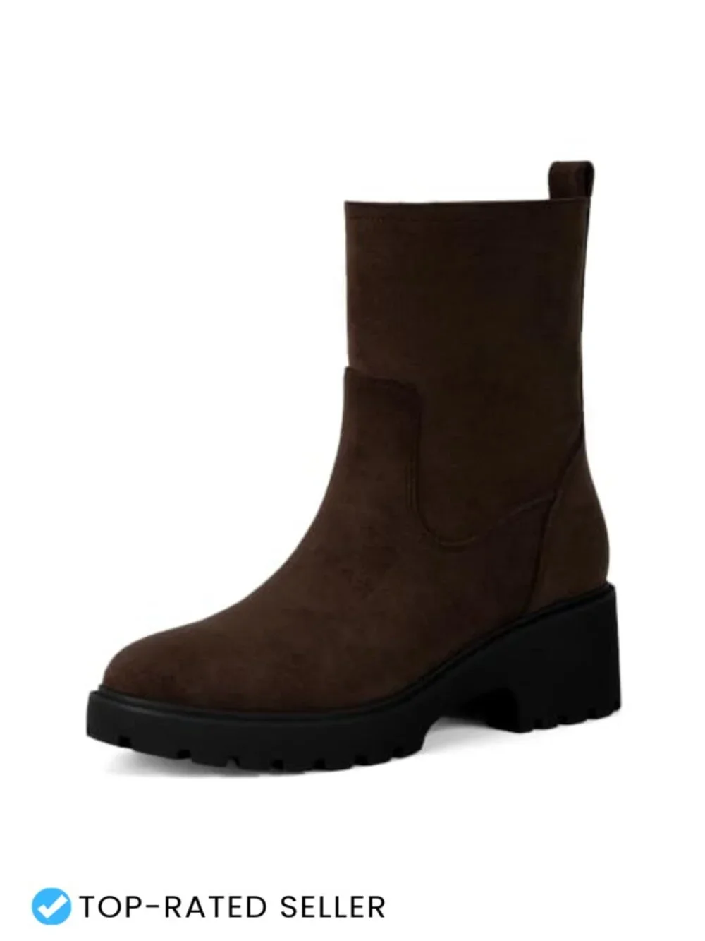 Women's Chunky Heel Ankle Boots Round Toe Faux Suede Lug Sole Zip